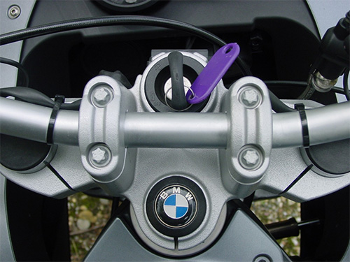 BMW motorcycle key in ignition
